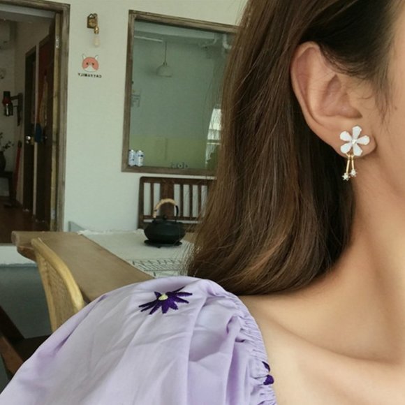 ♠️ NEW Daisy Gold Earrings with Crystals - Picture 2 of 4